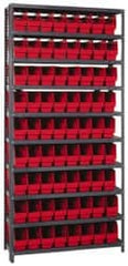 Quantum Storage - 72 Bin Store-More Shelf Bin System - 36 Inch Overall Width x 12 Inch Overall Depth x 75 Inch Overall Height, Red Polypropylene Bins - Exact Tooling