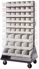 Quantum Storage - 96 Bin Mobile Louvered Rack with Ultra Bins - 36 Inch Overall Width x 25 Inch Overall Depth x 72 Inch Overall Height, Clear Tri-Clear Polypropylene Bins - Exact Tooling