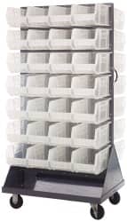 Quantum Storage - 56 Bin Mobile Louvered Rack with Ultra Bins - 36 Inch Overall Width x 25 Inch Overall Depth x 72 Inch Overall Height, Clear Tri-Clear Polypropylene Bins - Exact Tooling