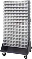 Quantum Storage - 240 Bin Mobile Louvered Rack with Ultra Bins - 36 Inch Overall Width x 25 Inch Overall Depth x 72 Inch Overall Height, Clear Tri-Clear Polypropylene Bins - Exact Tooling