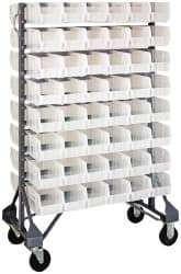 Quantum Storage - 96 Bin Rail System with Ultra Bins - 36 Inch Overall Width x 20 Inch Overall Depth x 53 Inch Overall Height, Clear Tri-Clear Polypropylene Bins - Exact Tooling