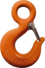 CM - Chain Grade 100, 8,800 Lbs. Load Limit Eye Rigging Hook with Latch - 1.19 Inch Hook Throat, 4.67 Inch Reach, 1-1/4 Inch Eye Inside Diameter, 3/8 Inch Chain Diameter, 6.55 Inch Overall Length, 0.63 Inch Eye Thickness - Exact Tooling