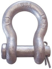 CM - 5/8" Nominal Chain Size, 5 Ton Alloy Steel Round Anchor Shackle - 27/32" Diam, 3/4" Pin Diam, 1-1/16" Wide Inside Jaw, 1-1/2" Inside Width - Exact Tooling