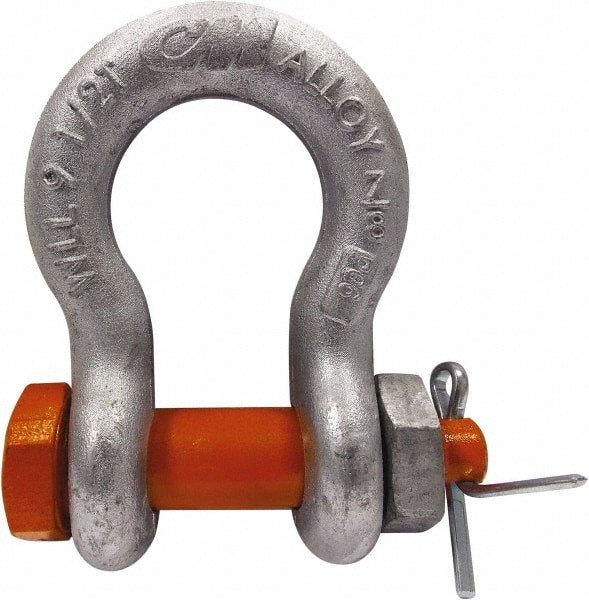 CM - 1/4" Nominal Chain Size, 0.5 Ton Carbon Steel Bolt Anchor Shackle - 13/32" Diam, 9/32" Pin Diam, 15/32" Wide Inside Jaw, 3/4" Inside Width - Exact Tooling