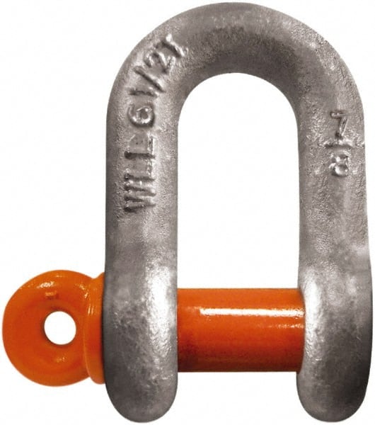 CM - 3/8" Nominal Chain Size, 1 Ton Carbon Steel Screw Chain Shackle - 17/32" Diam, 7/16" Pin Diam, 21/32" Wide Inside Jaw, 21/32" Inside Width - Exact Tooling
