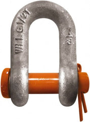 CM - 3/8" Nominal Chain Size, 1 Ton Carbon Steel Round Chain Shackle - 17/32" Diam, 7/16" Pin Diam, 21/32" Wide Inside Jaw, 21/32" Inside Width - Exact Tooling