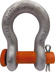 CM - 3/8" Nominal Chain Size, 1 Ton Carbon Steel Round Anchor Shackle - 17/32" Diam, 7/16" Pin Diam, 21/32" Wide Inside Jaw, 15/16" Inside Width - Exact Tooling