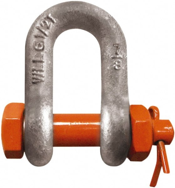 CM - 5/8" Nominal Chain Size, 3.25 Ton Carbon Steel Bolt Chain Shackle - 27/32" Diam, 3/4" Pin Diam, 1-1/16" Wide Inside Jaw, 1-1/16" Inside Width - Exact Tooling