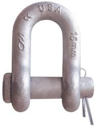 CM - 1/2" Nominal Chain Size, 3 Ton Carbon Steel Round Chain Shackle - 23/32" Diam, 5/8" Pin Diam, 13/16" Wide Inside Jaw, 13/16" Inside Width - Exact Tooling