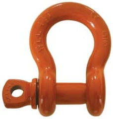 CM - 3/4" Nominal Chain Size, 6.5 Ton Carbon Steel Screw Anchor Shackle - 31/32" Diam, 7/8" Pin Diam, 1-1/4" Wide Inside Jaw, 1-3/4" Inside Width - Exact Tooling