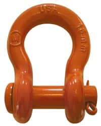 CM - 3/8" Nominal Chain Size, 1.5 Ton Carbon Steel Round Anchor Shackle - 17/32" Diam, 7/16" Pin Diam, 21/32" Wide Inside Jaw, 15/16" Inside Width - Exact Tooling