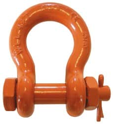CM - 5/16" Nominal Chain Size, 1 Ton Carbon Steel Bolt Anchor Shackle - 15/32" Diam, 3/8" Pin Diam, 17/32" Wide Inside Jaw, 25/32" Inside Width - Exact Tooling
