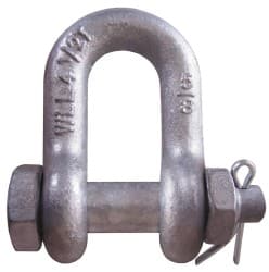 CM - 3/8" Nominal Chain Size, 1.5 Ton Carbon Steel Bolt Chain Shackle - 17/32" Diam, 7/16" Pin Diam, 21/32" Wide Inside Jaw, 21/32" Inside Width - Exact Tooling