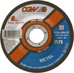 Camel Grinding Wheels - 60 Grit, 4-1/2" Wheel Diam, Type 27 Depressed Center Wheel - Medium Grade, Aluminum Oxide, Resinoid Bond, T Hardness, 13,300 Max RPM - Exact Tooling