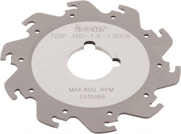 Iscar - Arbor Hole Connection, 1/16" Cutting Width, 1.181" Depth of Cut, 3-15/16" Cutter Diam, 1" Hole Diam, 10 Tooth Indexable Slotting Cutter - TGSF Toolholder, TAG N-A, TAG N-C/W/M, TAG N-J/JS/JT, TAG N-LF, TAG N-MF, TAG N-UT Insert - Exact Tooling