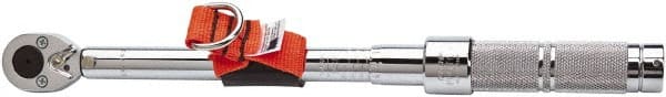 Proto - 3/8" Drive Micrometer Ratchet Head Tethered Torque Wrench - 16 N/m to 80 N/m Torque, 15-1/2" OAL, 0.5 N/m Graduation, Pear Head - Exact Tooling