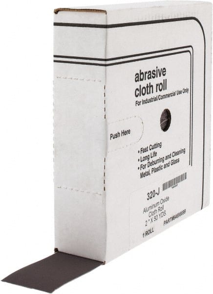 Tru-Maxx - 2" x 50 Yd 320 Grit Aluminum Oxide Cloth Roll - Extra Fine Grade, J Weighted Backing - Exact Tooling
