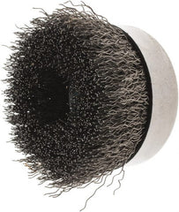 Weiler - 4" Diam, 5/8-11 Threaded Arbor, Steel Fill Cup Brush - 0.02 Wire Diam, 1-3/8" Trim Length, 9,000 Max RPM - Exact Tooling