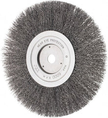 Weiler - 8" OD, 5/8" Arbor Hole, Crimped Steel Wheel Brush - 3/4" Face Width, 1-1/2" Trim Length, 0.014" Filament Diam, 4,500 RPM - Exact Tooling