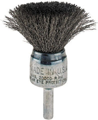 Weiler - 3/4" Brush Diam, Crimped, End Brush - 1/4" Diam Shank, 22,000 Max RPM - Exact Tooling