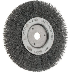 Weiler - 6" OD, 5/8" Arbor Hole, Crimped Steel Wheel Brush - 3/4" Face Width, 1-1/8" Trim Length, 0.014" Filament Diam, 6,000 RPM - Exact Tooling