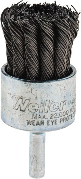 Weiler - 1-1/8" Brush Diam, Knotted, End Brush - 1/4" Diam Shank, 22,000 Max RPM - Exact Tooling