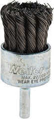 Weiler - 1-1/8" Brush Diam, Knotted, End Brush - 1/4" Diam Shank, 22,000 Max RPM - Exact Tooling