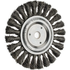 Weiler - 6" OD, 5/8" Arbor Hole, Knotted Steel Wheel Brush - 1/2" Face Width, 1-1/2" Trim Length, 0.014" Filament Diam, 9,000 RPM - Exact Tooling