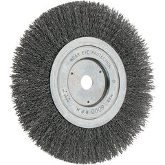 Weiler - 7" OD, 5/8" Arbor Hole, Crimped Steel Wheel Brush - 1" Face Width, 2" Trim Length, 0.014" Filament Diam, 6,000 RPM - Exact Tooling