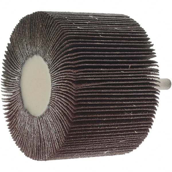 Value Collection - 3" Diam x 2" Face Width, Medium Aluminum Oxide Coated Mounted Flap Wheel - 1/4" Shank Mount, 60 Grit, 20,000 Max RPM - Exact Tooling