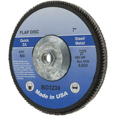 Value Collection - 60 Grit, 7" Disc Diam, 5/8-11 Center Hole, Type 29 Zirconia Alumina Flap Disc - Arbor Attaching System, Coated - Exact Tooling