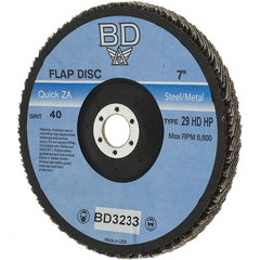 Value Collection - 40 Grit, 7" Disc Diam, 7/8" Center Hole, Type 29 Zirconia Alumina Flap Disc - Arbor Attaching System, Coated - Exact Tooling