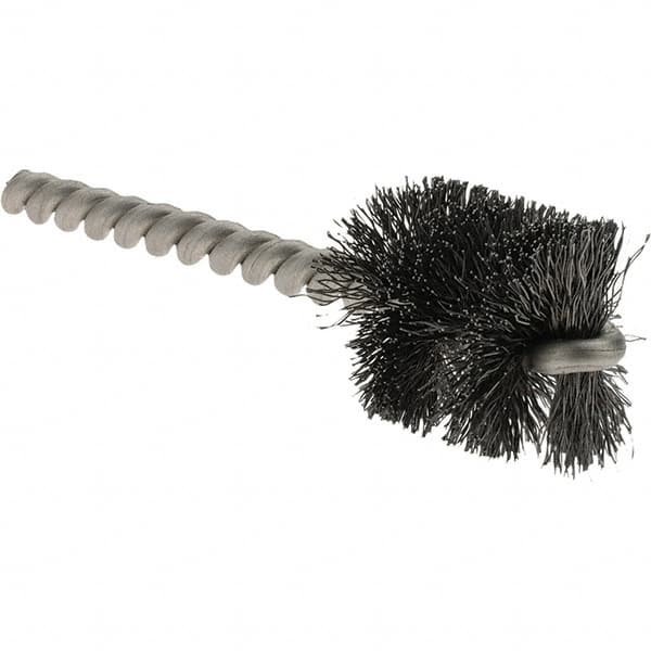 Weiler - 1" Diam Helical Steel Tube Brush - Single Spiral, 0.008" Filament Diam, 1" Brush Length, 3-1/2" OAL, 1/4" Diam Stainless Steel Shank - Exact Tooling