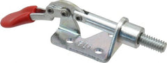 De-Sta-Co - 100 Lb Load Capacity, Flanged Base, Carbon Steel, Standard Straight Line Action Clamp - 3 Mounting Holes, 0.17" Mounting Hole Diam, 1/4" Plunger Diam, Thumb Handle - Exact Tooling