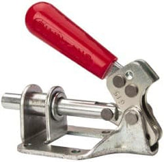 De-Sta-Co - 300 Lb Load Capacity, Flanged Base, Carbon Steel, Standard Straight Line Action Clamp - 4 Mounting Holes, 0.22" Mounting Hole Diam, 0.44" Plunger Diam, Straight Handle - Exact Tooling