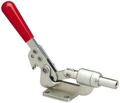 De-Sta-Co - 600 Lb Load Capacity, Flanged Base, Carbon Steel, Standard Straight Line Action Clamp - 4 Mounting Holes, 0.38" Mounting Hole Diam, 0.62" Plunger Diam, Straight Handle - Exact Tooling