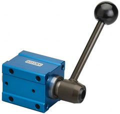 De-Sta-Co - 18,000 N Capacity, M8 Plunger, 16mm Plunger Diam, Flange Mt, Two Hand, Plunger & Hand Lever Actuation, Variable Stroke Straight Line Action Clamp - Exact Tooling