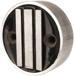 Mag-Mate - 1" Long x 3" Diam x 1" High, 2 Mounting Holes, 3 Poles, Cylindrical Neodymium Rare Earth Holding Magnet - 60 Lb Average & 145 Lb Max Pull Force, 1/4 Mounting Hole, Through Hole Style, 200°F Max Operating Temp - Exact Tooling