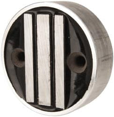 Mag-Mate - 1" Long x 3" Diam x 1" High, 2 Mounting Holes, 3 Poles, Cylindrical Neodymium Rare Earth Holding Magnet - 60 Lb Average & 145 Lb Max Pull Force, 1/4 Mounting Hole, Through Hole Style, 200°F Max Operating Temp - Exact Tooling