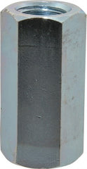 Value Collection - 7/8-9 UNC, 2-1/2" OAL Steel Standard Coupling Nut - Zinc-Plated Finish, 1-1/4" Width Across Flats - Exact Tooling