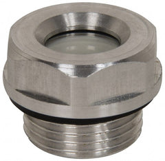 J.W. Winco - M26x1.5 Thread, 30mm Distance Across Flats, Aluminum Oil Level Sight Glasses - 32mm Flange Diameter, 8mm Head Height, 9mm Length Under Head - Exact Tooling