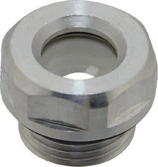J.W. Winco - G 3/8 Thread, 20mm Distance Across Flats, Aluminum Oil Level Sight Glasses - 22mm Flange Diameter, 7.5mm Head Height, 8mm Length Under Head - Exact Tooling