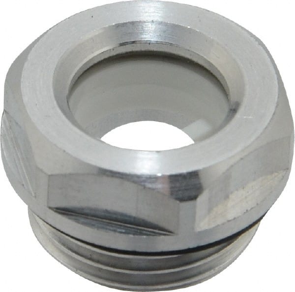 J.W. Winco - G 1/2 Thread, 23mm Distance Across Flats, Aluminum Oil Level Sight Glasses - 26mm Flange Diameter, 7.5mm Head Height, 8.5mm Length Under Head - Exact Tooling