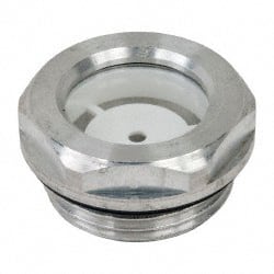 J.W. Winco - G 1 Thread, 36mm Distance Across Flats, Aluminum Oil Level Sight Glasses - 40mm Flange Diameter, 8.5mm Head Height, 11mm Length Under Head - Exact Tooling