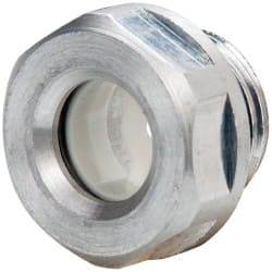 J.W. Winco - M16x1.5 Thread, 20mm Distance Across Flats, Aluminum Oil Level Sight Glasses - 22mm Flange Diameter, 7.5mm Head Height, 8mm Length Under Head - Exact Tooling