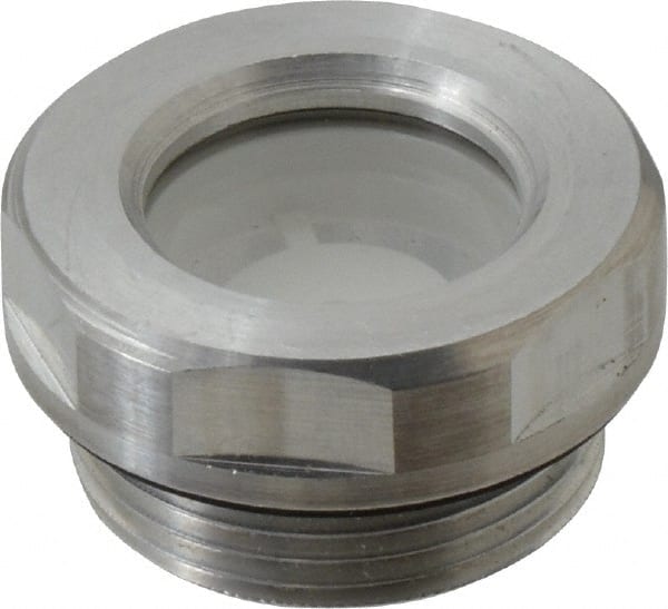 J.W. Winco - M26x1.5 Thread, 30mm Distance Across Flats, Aluminum Oil Level Sight Glasses - 32mm Flange Diameter, 8mm Head Height, 9mm Length Under Head - Exact Tooling