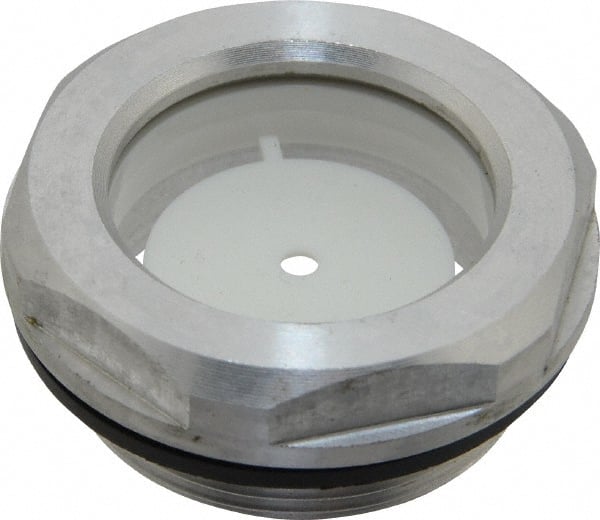 J.W. Winco - M40x1.5 Thread, 46mm Distance Across Flats, Aluminum Oil Level Sight Glasses - 50mm Flange Diameter, 9mm Head Height, 12mm Length Under Head - Exact Tooling