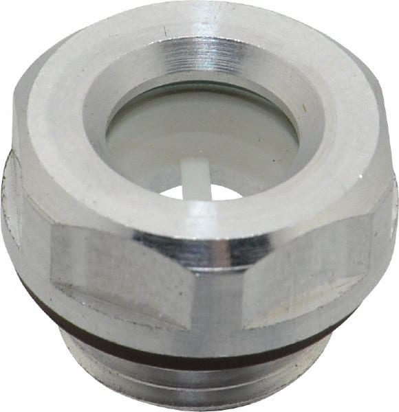J.W. Winco - M16x1.5 Thread, 20mm Distance Across Flats, Aluminum Oil Level Sight Glasses - 22mm Flange Diameter, 7.5mm Head Height, 8mm Length Under Head - Exact Tooling