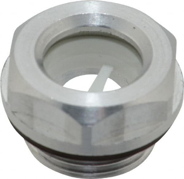 J.W. Winco - M20x1.5 Thread, 23mm Distance Across Flats, Aluminum Oil Level Sight Glasses - 26mm Flange Diameter, 7.5mm Head Height, 8.5mm Length Under Head - Exact Tooling