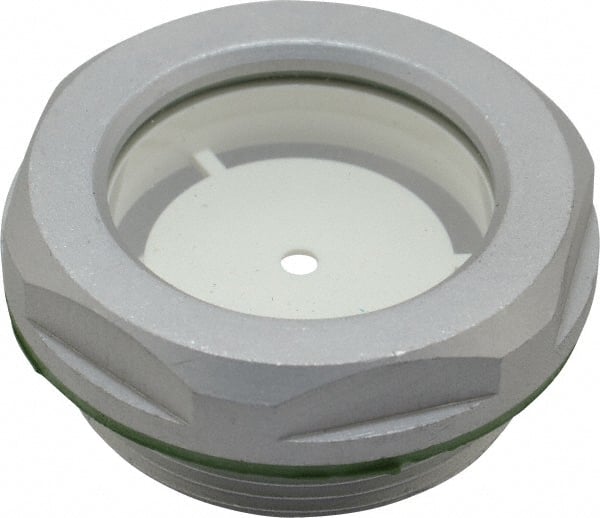 J.W. Winco - M40x1.5 Thread, 46mm Distance Across Flats, Aluminum Oil Level Sight Glasses - 50mm Flange Diameter, 9mm Head Height, 12mm Length Under Head - Exact Tooling